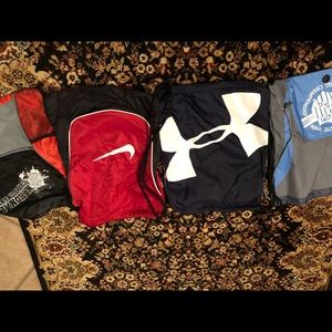 Nike, UnderArmour and AAU drawstring backpacks